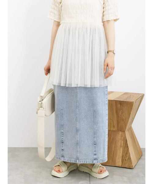 Samansa Mos2 blue(サマンサモスモスブルー)の「◎カーブデニムスカート(スカート・レディース・ネイビー/サックスブルー・F)」の2枚目の写真