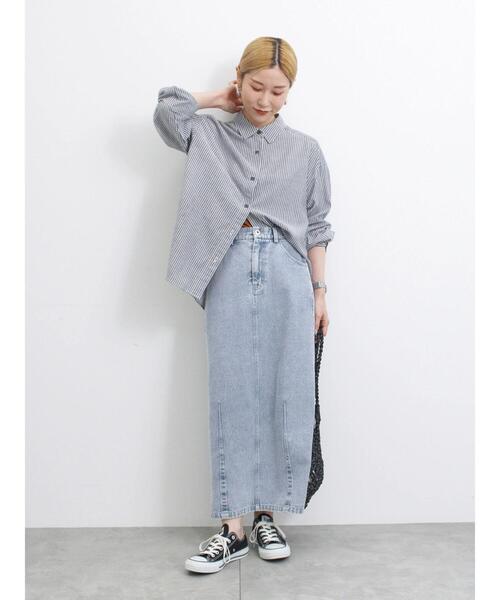 Samansa Mos2 blue(サマンサモスモスブルー)の「◎カーブデニムスカート(スカート・レディース・ネイビー/サックスブルー・F)」の9枚目の写真