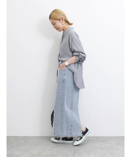 Samansa Mos2 blue(サマンサモスモスブルー)の「◎カーブデニムスカート(スカート・レディース・ネイビー/サックスブルー・F)」の11枚目の写真