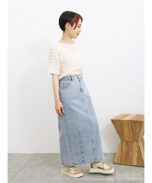 Samansa Mos2 blue(サマンサモスモスブルー)の「◎カーブデニムスカート(スカート・レディース・ネイビー/サックスブルー・F)」の18枚目の写真