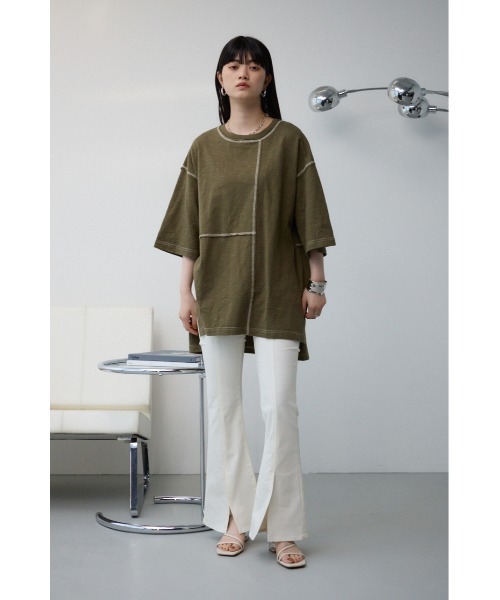 AZUL by moussy（アズールバイマウジー）の「ビッグチュニックシャツ（Tシャツ/カットソー・レディース・カーキ/スモークグレー・FREE）」の10枚目の写真