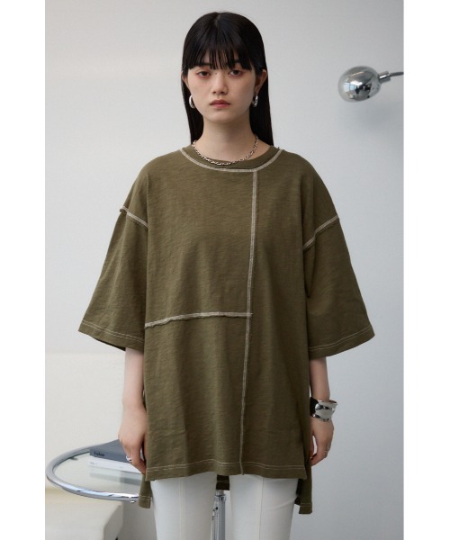 AZUL by moussy（アズールバイマウジー）の「ビッグチュニックシャツ（Tシャツ/カットソー・レディース・カーキ/スモークグレー・FREE）」の11枚目の写真