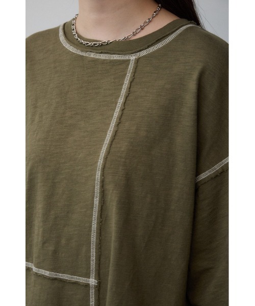 AZUL by moussy（アズールバイマウジー）の「ビッグチュニックシャツ（Tシャツ/カットソー・レディース・カーキ/スモークグレー・FREE）」の14枚目の写真