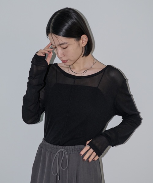 Shelly island(シェリーアイランド)の「メッシュシアーロングスリーブTEE(Tシャツ/カットソー・レディース・バーガンディー/ブルー/チャコールグレー/ホワイト/ブラック・FREE)」の13枚目の写真