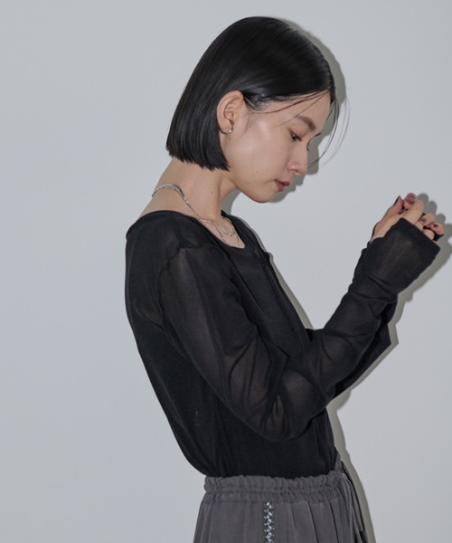 Shelly island(シェリーアイランド)の「メッシュシアーロングスリーブTEE(Tシャツ/カットソー・レディース・バーガンディー/ブルー/チャコールグレー/ホワイト/ブラック・FREE)」の14枚目の写真