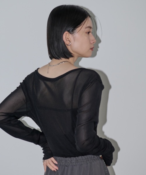 Shelly island(シェリーアイランド)の「メッシュシアーロングスリーブTEE(Tシャツ/カットソー・レディース・バーガンディー/ブルー/チャコールグレー/ホワイト/ブラック・FREE)」の15枚目の写真