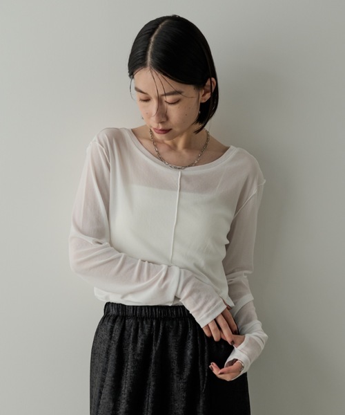 Shelly island(シェリーアイランド)の「メッシュシアーロングスリーブTEE(Tシャツ/カットソー・レディース・バーガンディー/ブルー/チャコールグレー/ホワイト/ブラック・FREE)」の17枚目の写真