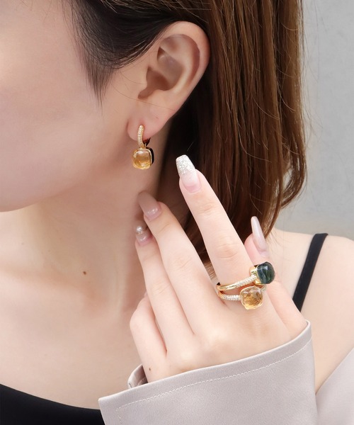 セール】blackdia ocean ジルコニアクォーツピアス（ピアス（両