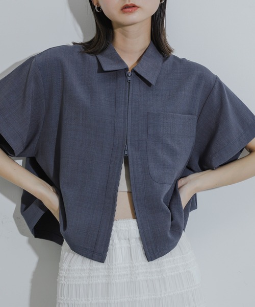 SENSE OF PLACE by URBAN RESEARCH(センスオブプレイスバイアーバンリサーチ)の「『UR TECH DRYLUXE』Wジップシャツ(シャツ/ブラウス・レディース・ネイビー/ライトベージュ/ライトブルー・ONE)」の3枚目の写真