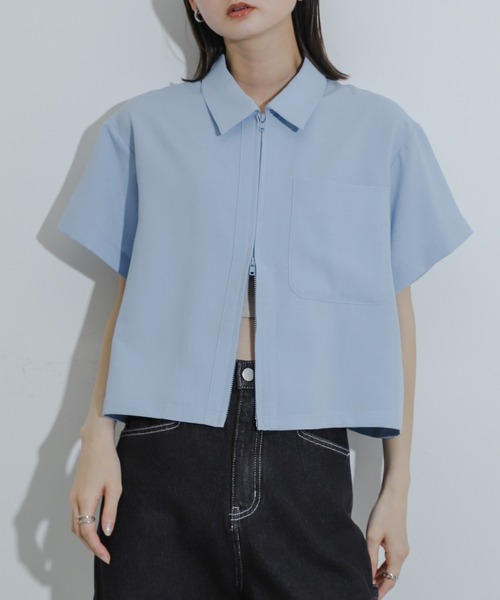 SENSE OF PLACE by URBAN RESEARCH(センスオブプレイスバイアーバンリサーチ)の「『UR TECH DRYLUXE』Wジップシャツ(シャツ/ブラウス・レディース・ネイビー/ライトベージュ/ライトブルー・ONE)」の1枚目の写真