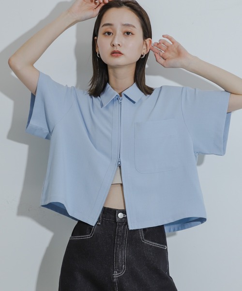 SENSE OF PLACE by URBAN RESEARCH(センスオブプレイスバイアーバンリサーチ)の「『UR TECH DRYLUXE』Wジップシャツ(シャツ/ブラウス・レディース・ネイビー/ライトベージュ/ライトブルー・ONE)」の16枚目の写真