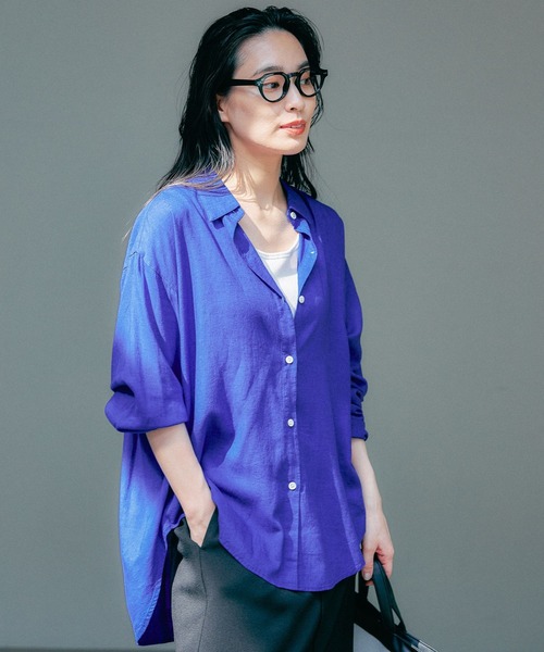 Elura（エルーラ）の「カラーリネンシャツ/138091（シャツ/ブラウス・レディース・ブルー/グリーン/ネイビー・MEDIUM/LARGE）」の3枚目の写真