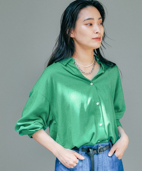 Elura（エルーラ）の「カラーリネンシャツ/138091（シャツ/ブラウス・レディース・ブルー/グリーン/ネイビー・MEDIUM/LARGE）」の2枚目の写真