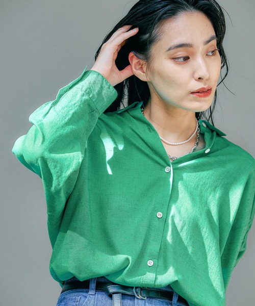 Elura（エルーラ）の「カラーリネンシャツ/138091（シャツ/ブラウス・レディース・ブルー/グリーン/ネイビー・MEDIUM/LARGE）」の4枚目の写真