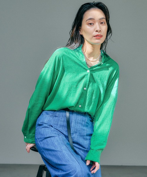 Elura（エルーラ）の「カラーリネンシャツ/138091（シャツ/ブラウス・レディース・ブルー/グリーン/ネイビー・MEDIUM/LARGE）」の5枚目の写真