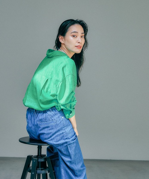 Elura（エルーラ）の「カラーリネンシャツ/138091（シャツ/ブラウス・レディース・ブルー/グリーン/ネイビー・MEDIUM/LARGE）」の6枚目の写真