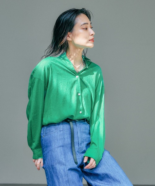 Elura（エルーラ）の「カラーリネンシャツ/138091（シャツ/ブラウス・レディース・ブルー/グリーン/ネイビー・MEDIUM/LARGE）」の7枚目の写真