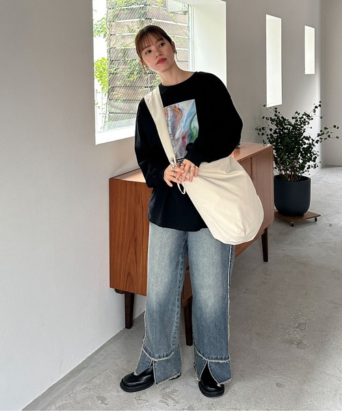 feepur(フェピュール)の「ニュアンスグラフィックビッグロンTee(Tシャツ/カットソー・レディース・ブラック/オフホワイト・MEDIUM)」の19枚目の写真
