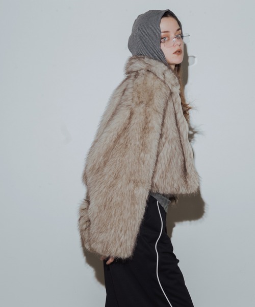 フェイクファーショート丈ダブルジップジャケット（ブルゾン