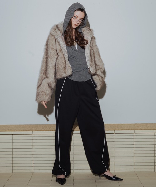 セール】フェイクファーショート丈ダブルジップジャケット（ブルゾン