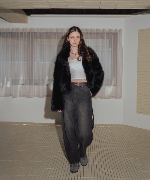 フェイクファーショート丈ダブルジップジャケット（ブルゾン）｜Mili