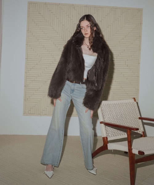 フェイクファーショート丈ダブルジップジャケット（ブルゾン）｜Mili