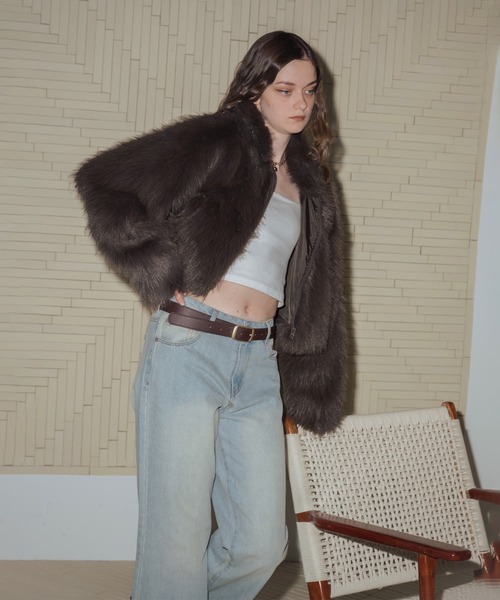 フェイクファーショート丈ダブルジップジャケット（ブルゾン）｜Mili