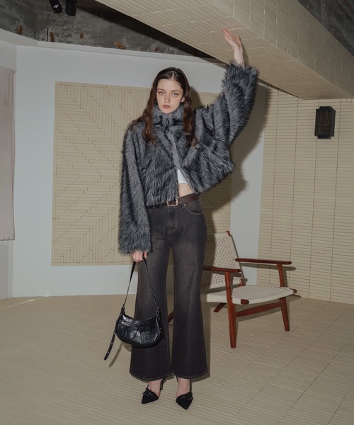 【値下げ】Miliaffinityフェイクファーショート丈ダブルジップジャケット Mili affinity ブルゾン アウター フェイクファーショート丈