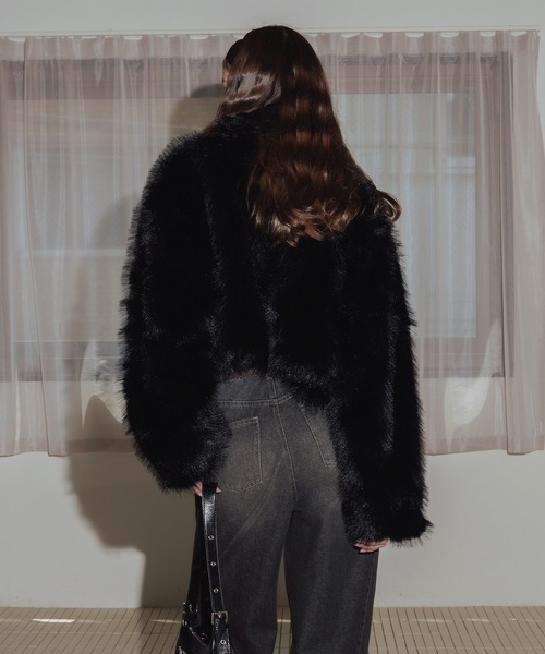 セール】フェイクファーショート丈ダブルジップジャケット（ブルゾン