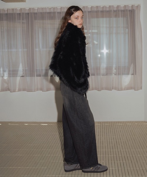 フェイクファーショート丈ダブルジップジャケット（ブルゾン）｜Mili