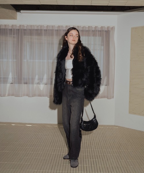 フェイクファーショート丈ダブルジップジャケット（ブルゾン）｜Mili