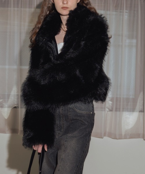 フェイクファーショート丈ダブルジップジャケット（ブルゾン）｜Mili