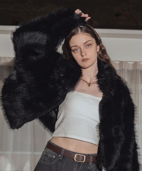 フェイクファーショート丈ダブルジップジャケット（ブルゾン）｜Mili