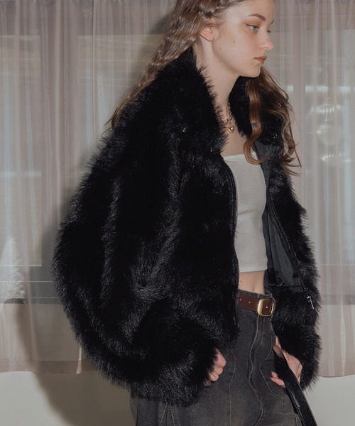 フェイクファーショート丈ダブルジップジャケット（ブルゾン）｜Mili