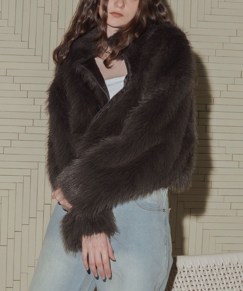 フェイクファーショート丈ダブルジップジャケット（ブルゾン）｜Mili