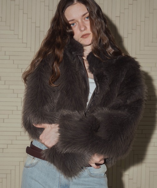 フェイクファーショート丈ダブルジップジャケット（ブルゾン）｜Mili