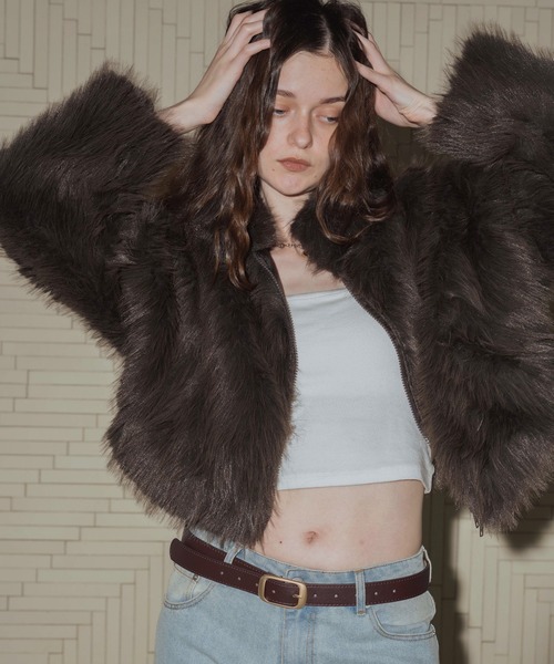 フェイクファーショート丈ダブルジップジャケット（ブルゾン）｜Mili