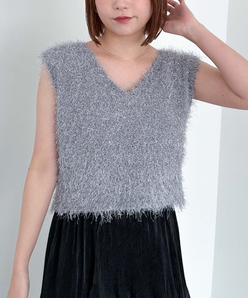 archives（アルシーヴ）の「ラメフェザーニットベスト（ベスト・レディース・ベージュ/ピンク/グレー/アイボリー/ブラック・MEDIUM）」の7枚目の写真