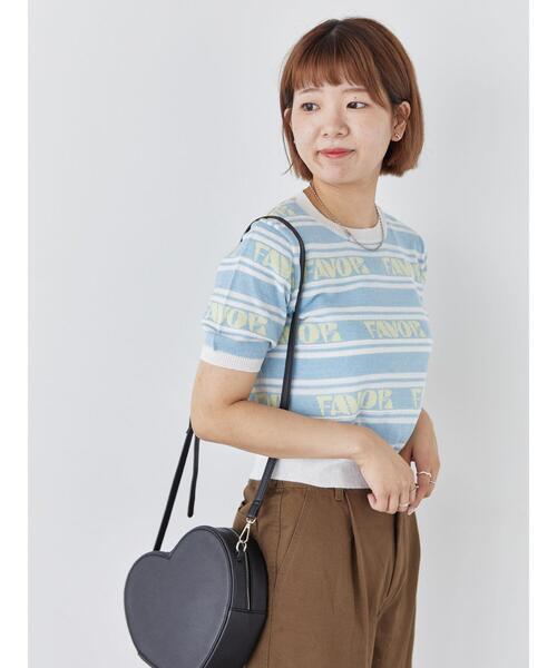 ehka sopo(エヘカソポ)の「ロゴジャカード半袖ニット(ニット/セーター・レディース・サックスブルー/グレー/キナリ/イエロー・F)」の5枚目の写真