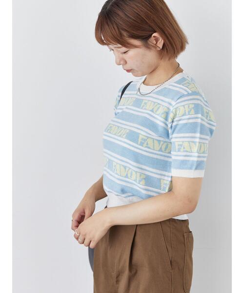 ehka sopo(エヘカソポ)の「ロゴジャカード半袖ニット(ニット/セーター・レディース・サックスブルー/グレー/キナリ/イエロー・F)」の6枚目の写真