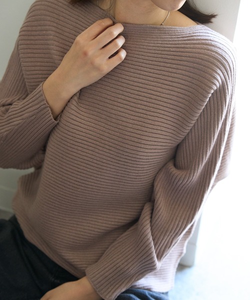 タグ付新品✨ルーニィ ボートネックドルマンニットプルオーバー 茶色 2023年 LOUNIE - タグ付新品✨ルーニィ ボートネックドルマンニットプル