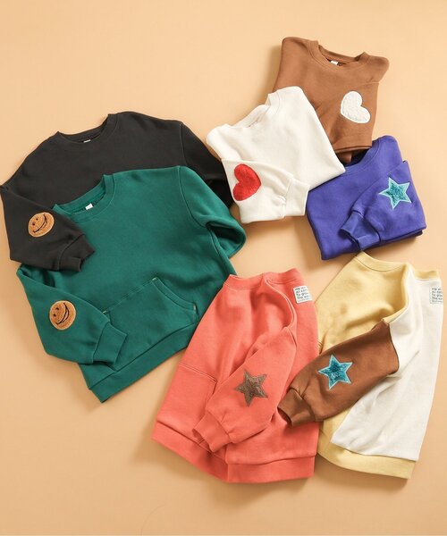 BREEZE(ブリーズ)の「イロイロパッチトレーナー(スウェット・キッズ・ブラック/オフホワイト/オレンジ/パープル/ブラウン/グリーン/レインボー・80/90/100/110/120/130/140/150)」の19枚目の写真