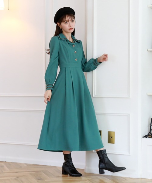 Cheek（チーク）の「ブレード開襟シャツワンピース（シャツワンピース・レディース・グリーン/ブルー/チャコールグレー・MEDIUM）」の3枚目の写真