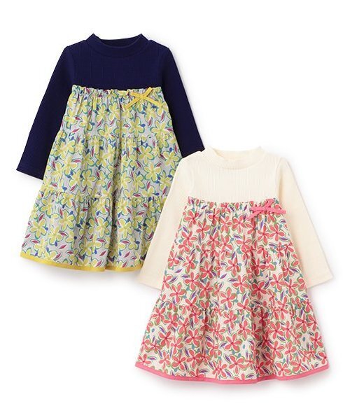 Love&Peace&Money（ラブアンドピースアンドマネー）の「【人気商品再入荷】【直営店で取り扱い無し】花柄ドッキングワンピース（ワンピース・キッズ・キナリ/ネイビー・80ｃｍ/90cm/100cm/110cm/120cm/130cm）」の3枚目の写真