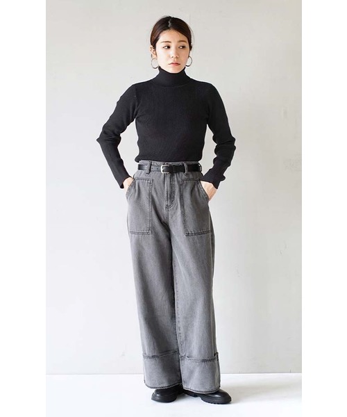 e-zakkamania stores（イーザッカマニアストアーズ）の「ステッチデニム ワイドパンツ（デニムパンツ・レディース・グレー/ブルー/ネイビー・L/M）」の9枚目の写真