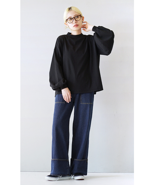 e-zakkamania stores（イーザッカマニアストアーズ）の「ステッチデニム ワイドパンツ（デニムパンツ・レディース・グレー/ブルー/ネイビー・L/M）」の12枚目の写真