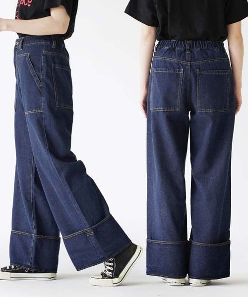 e-zakkamania stores（イーザッカマニアストアーズ）の「ステッチデニム ワイドパンツ（デニムパンツ・レディース・グレー/ブルー/ネイビー・L/M）」の17枚目の写真