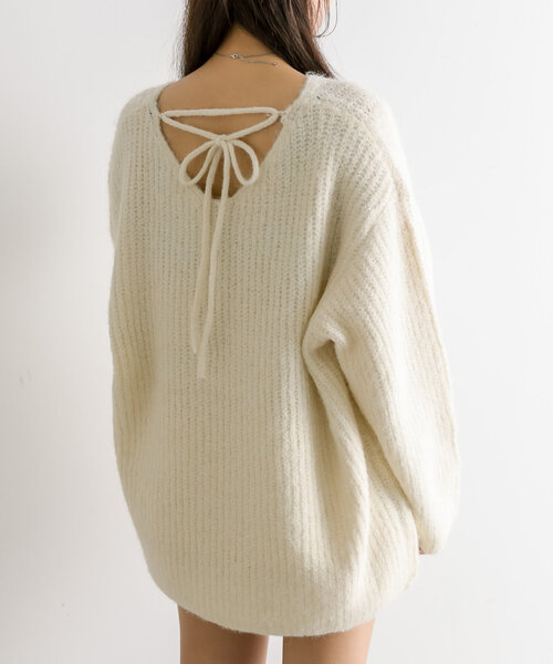 OLIVE des OLIVE（オリーブデオリーブ）の「後ろリボンチュニックプルオーバー（ワンピース・レディース・チャコールグレー/アイボリー/ブラウン/ピンク・FREE）」の12枚目の写真