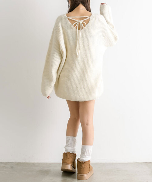OLIVE des OLIVE（オリーブデオリーブ）の「後ろリボンチュニックプルオーバー（ワンピース・レディース・チャコールグレー/アイボリー/ブラウン/ピンク・FREE）」の14枚目の写真