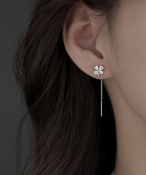 セール】ビジュー クローバー ロング チェーン ピアス（ピアス
